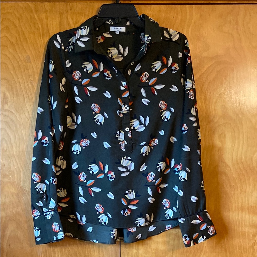 Anthropologie FRNCH Green Floral  Button-Up Blouse. Size M - Picture 2 of 14